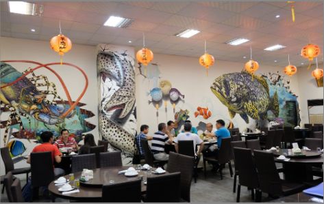 弥勒海鲜餐厅墙体彩绘